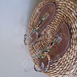 Sam Edelman Womens Gigi Tropical Floral Print Leather Thong Flat Sandals‎ S-9.5